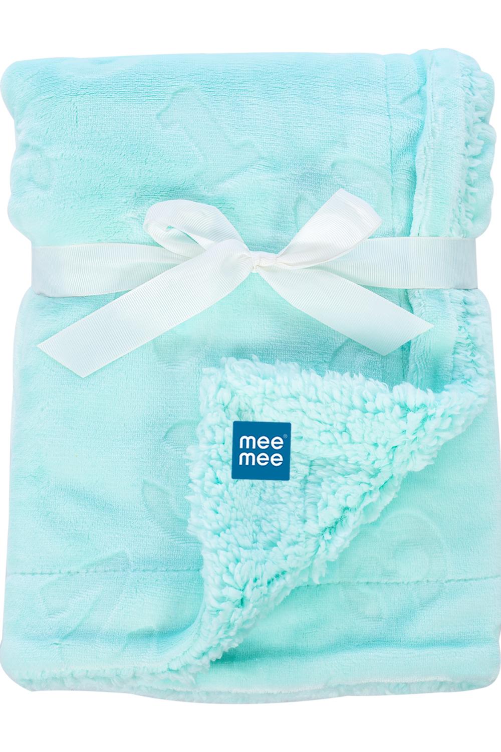 Light Blue Double Layered Blanket with Embossed Printing